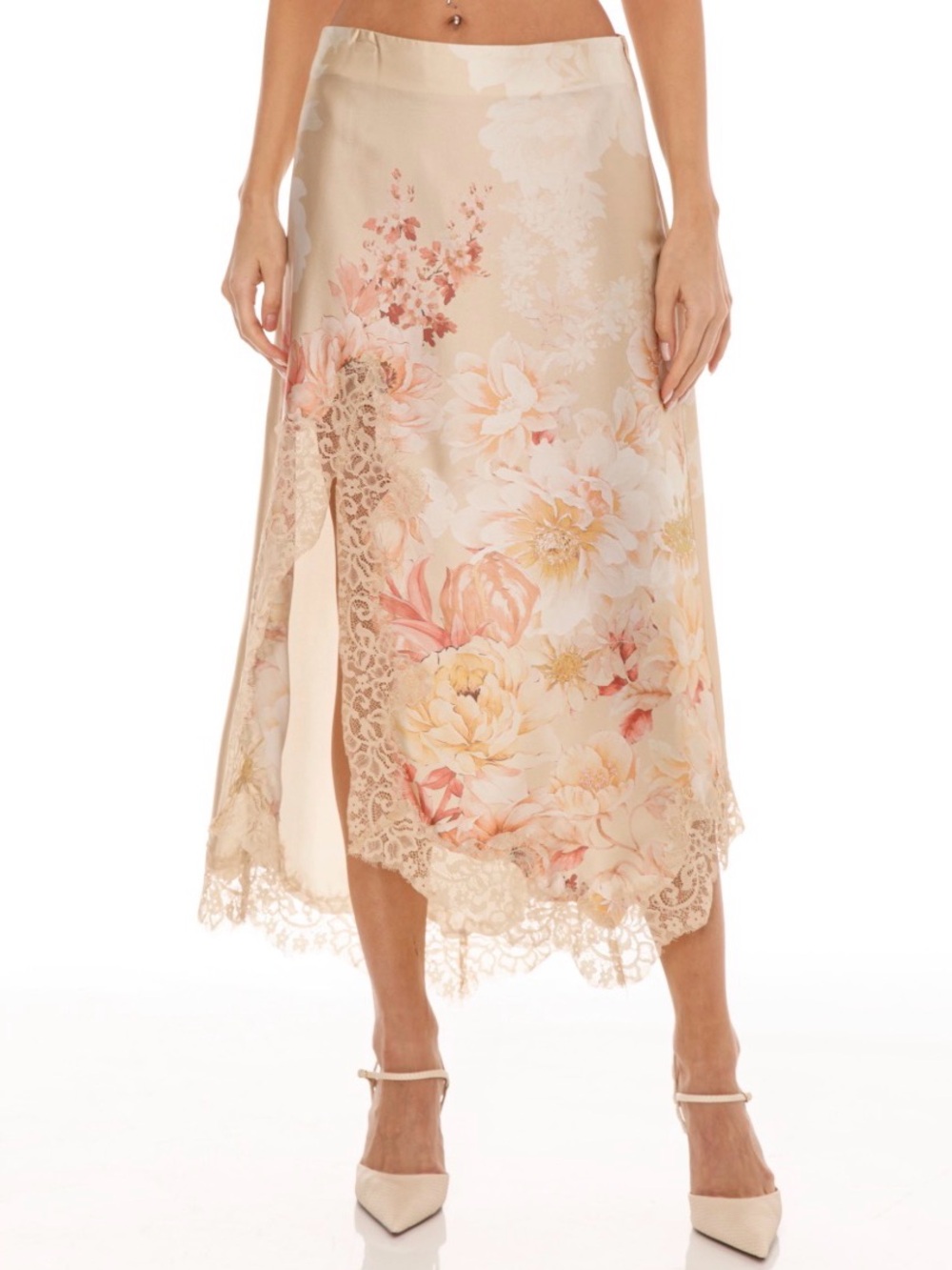Elegant Floral Lace Trim Midi Skirt | SM120